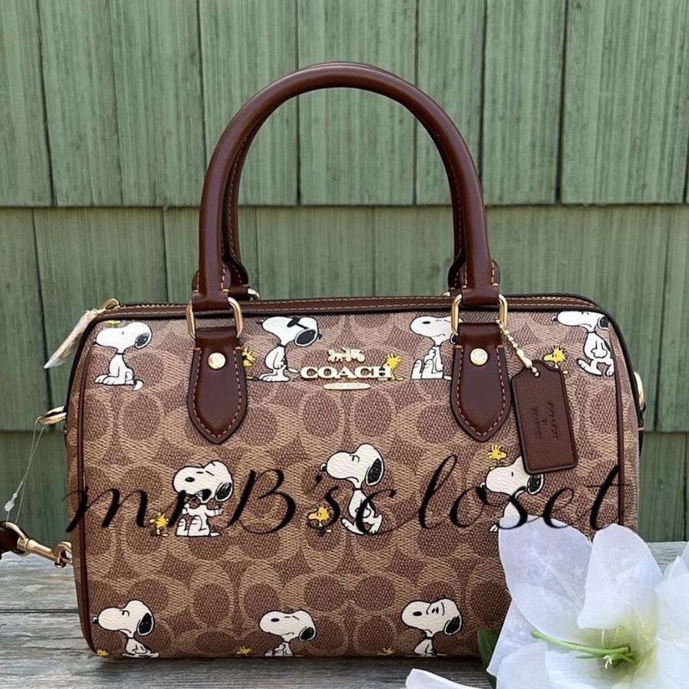 Coach X Peanuts Rowan Satchel Bag In Signature Canvas With Snoopy Print